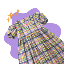 Load image into Gallery viewer, Neon Check Puff Sleeve