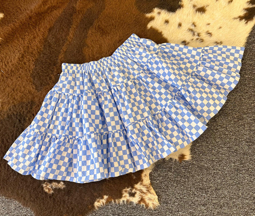 Blue Checkerboard Skirt -Size 12